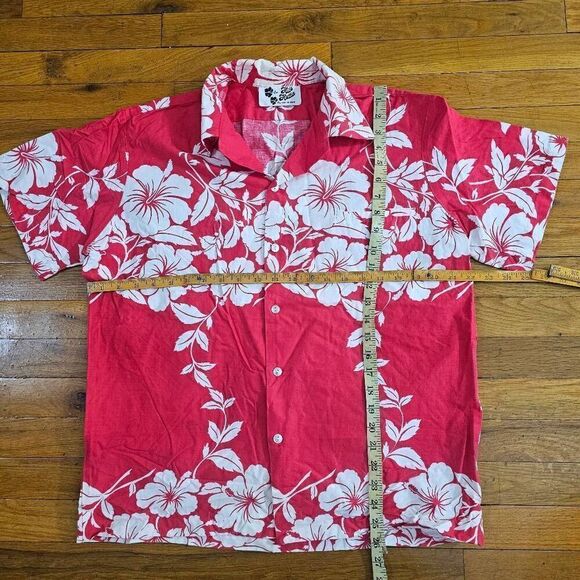 Vintage Hilo Hattie Hawaiian Shirt Large Button Short Sleeve Red Floral - Picture 7 of 7